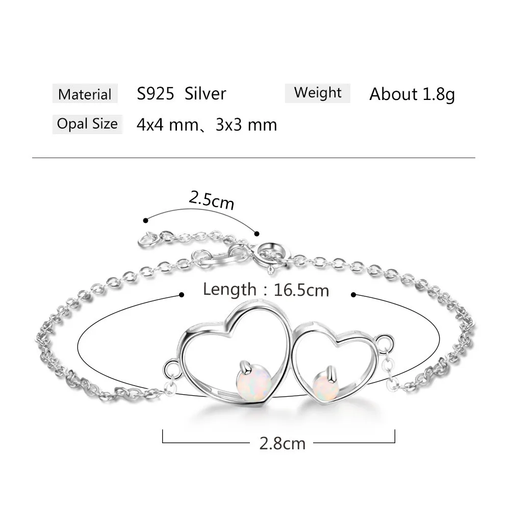 925 sterling silver two linked hearts bracelets jewelry gift for women