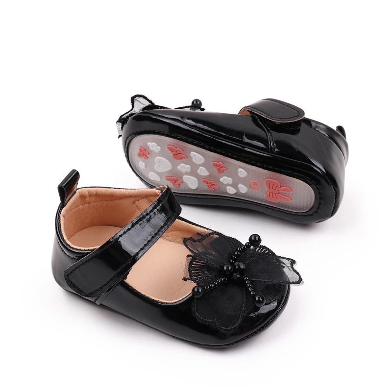 Solid Color PU Leather Veil Quality Flowers Pearl Stamen Elegant Princess Toddler Shoes for Baby Girls supplier
