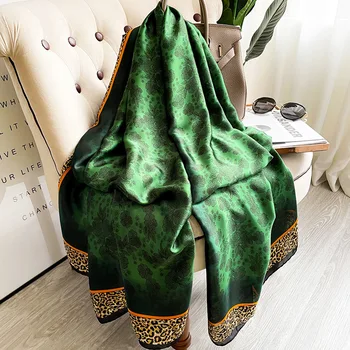 Ready to ship ladies silk scarf 2022 fashion large echarpe shawls leopard printed silk women scarf for women luxury