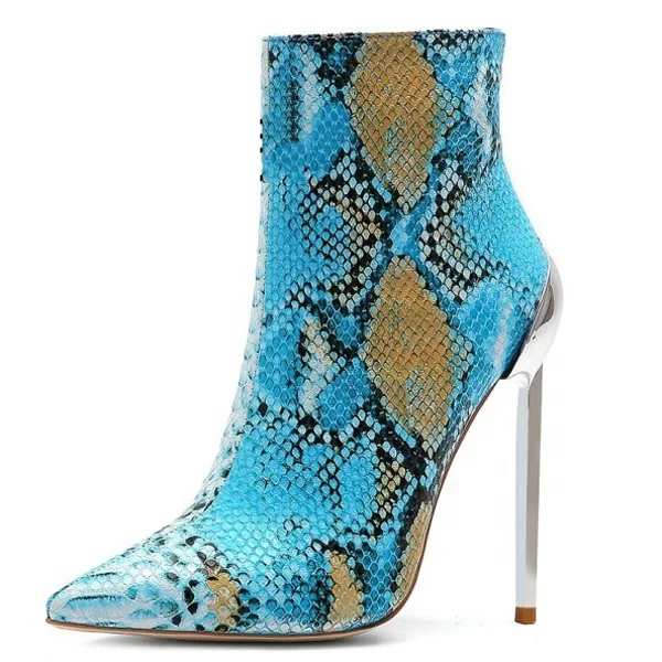 blue snake print boots