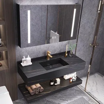 Up-to-date styling Integrated Rock Plate Floating Double Basin Porcelain Wall Hung Vanity Sink Bathroom Cabinet Basin