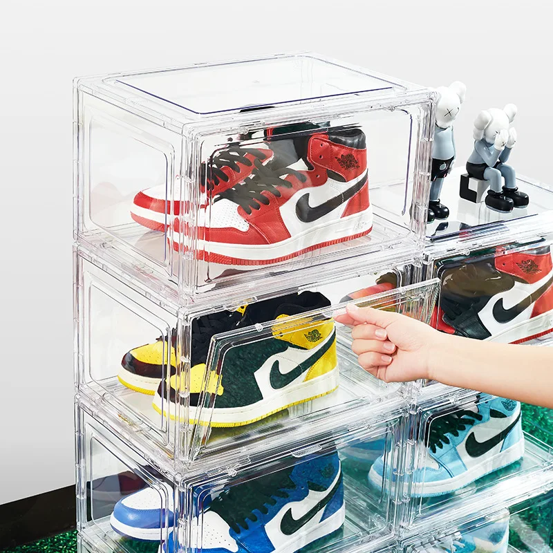 Household Clear Storage Organizer Magnetic Stackable Sneaker Storage Display Box Transparent Plastic Shoe Box