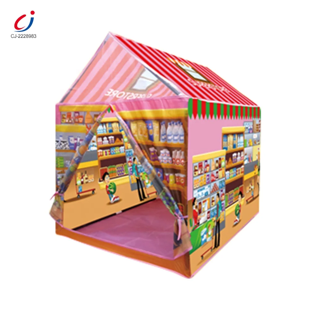 Indoor game supermarket dessert house shop diy play house tent toy children role play foldable plastic toy play house tent