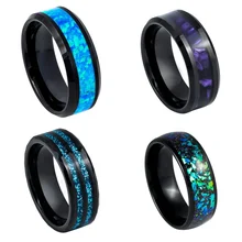 Luxury men jewelry 8mm tungsten ring inlay opal men Tungsten Carbide Ring Polished Silver Gold foil Inlay Wedding Band