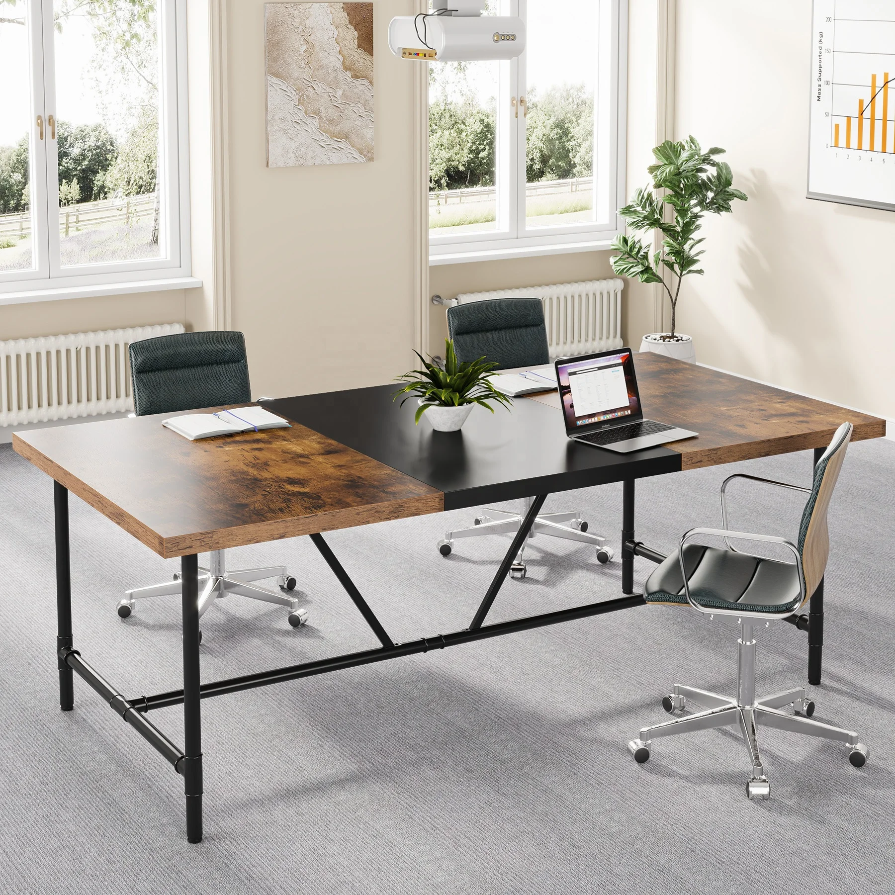 Small Conference Meeting Table Room Tables with Pipe Metal Frame Rectangular Training Seminar Table for Home Office