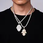 Pendant Gold White Small Hip Hop Bling Jewelry Baguette Hand Pendant In Yellow Gold And White Gold
