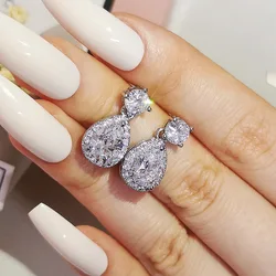 Exquisite Shiny Cubic Zirconia Stud Earring Women Bling Bling Cz Crystal Drop Earrings Jewelry With 925 Silver Needle