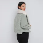 Coat OEM/ODM Short Soft Pig Suede Women's Leather Coat With Real Lamb Fur Collar