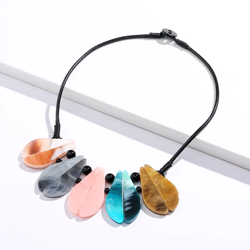 New Design Fashion Women Necklace Jewelry Colorful Acrylic handmade Long Wax Cord Necklace Girls Geometry Necklace.jpg