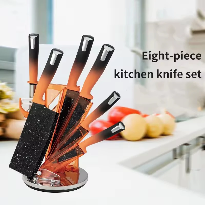 High Quality Popular Stainless Steel 8 PCS Kitchen Knife Set With color box Kitchen Accessories With Knife Holder Utensil Holder