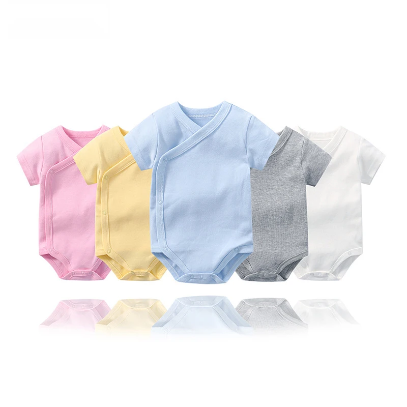 manufacturer lateral forepart summer baby clothes bodysuit newborn plain baby romper short sleeve cotton baby clothes