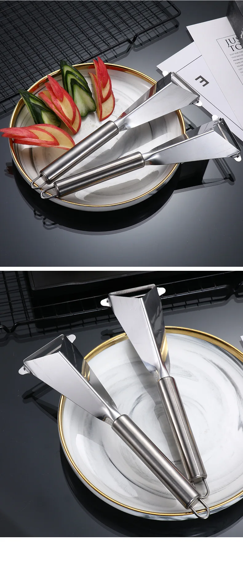 Stainless Steel Triangle Fruit Carving Knife Fruit Platter Artifact