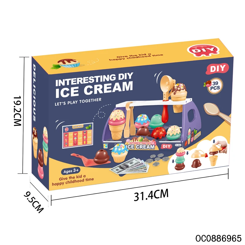Ice cream making toy set plastic small cash counter design for retail toys shop