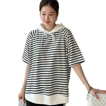 2024 Women's Striped Loose Hooded Patchwork Sweatshirt Fashion Hoodie & Sweatshirts Outdoors
