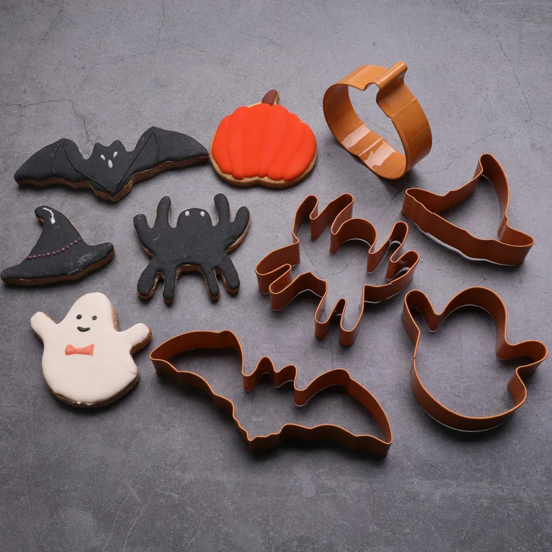 Custom spider witch hat ghost bat shapes biscuit mold stainless steel Halloween cookie cutter set