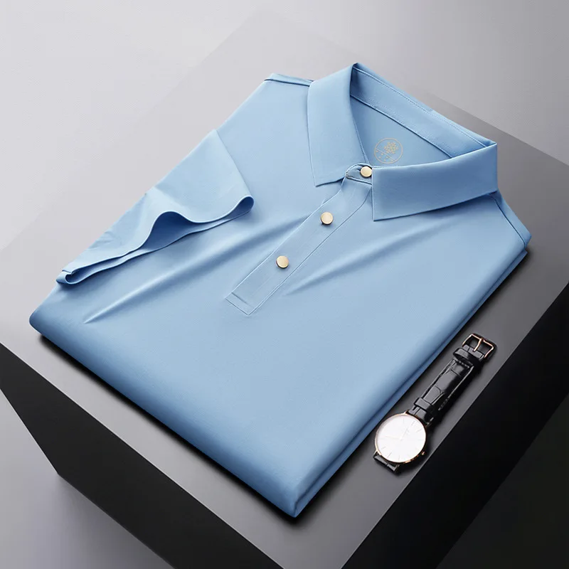 OEM/ODM Summer Ice Silk Short Sleeved Business Lapel Button Slim Men's Polo Shirts