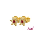 Earring Flower 24K Real Gold Plated Brass Stud Earring Flower Shape Inlaid Shiny Zircon Islamic Jewelry