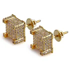 Gold Cz Stud Hip Hop Jewelry Gold Plated Square Micro Pave Iced Out CZ Stud Earrings