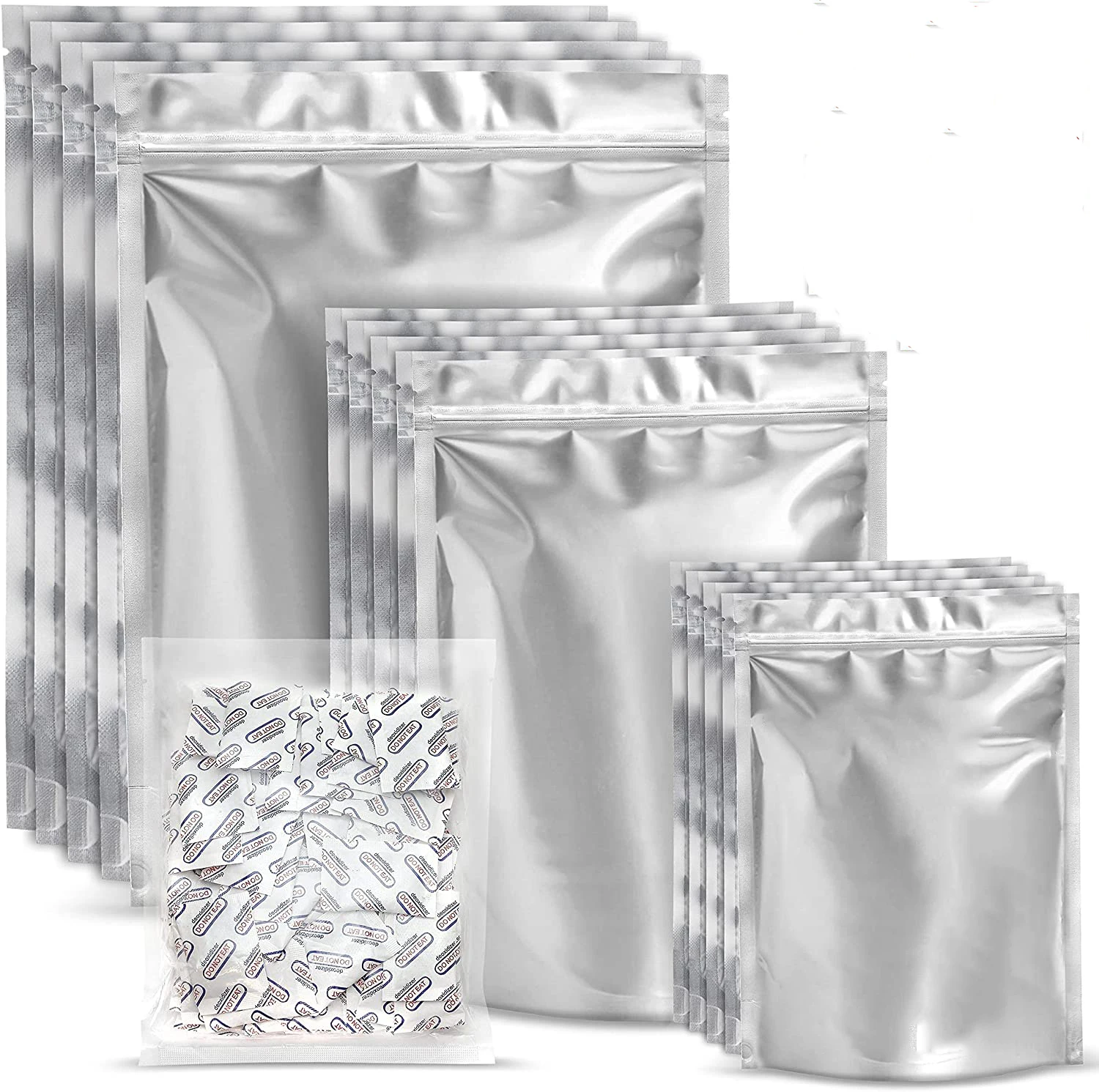 Silver Aluminum Foil Mylar Food Packaging Ziplock Stand Up Pouches Bags Clear 