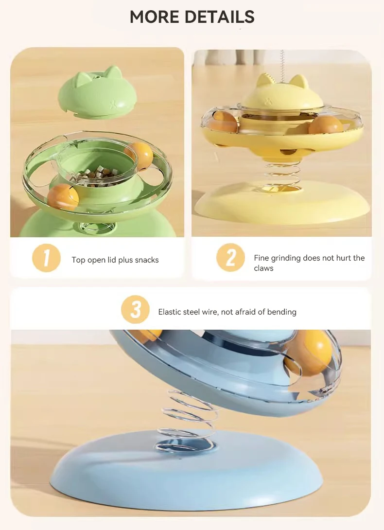 New 3in1 Cat Turntable Toy With Feather Ball Cat Leakage Food Toy Turntable Interactive Teasing Cat Toys Pet Products details