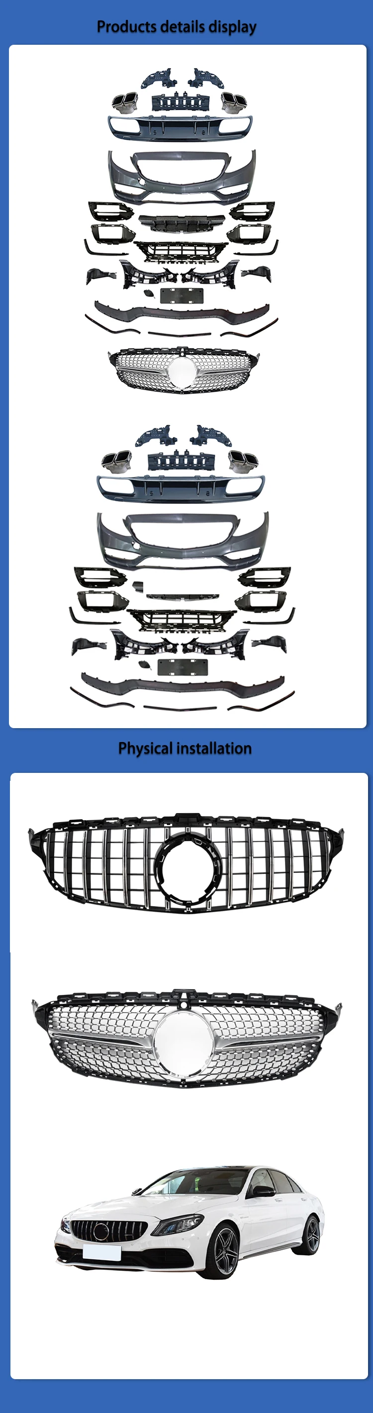 Upgrade To C Amg Facelift W Body Kit Grille Bumper Set For