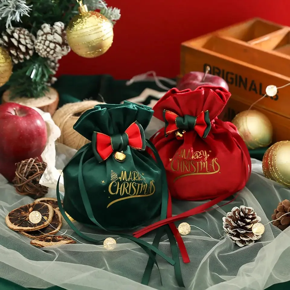 Christmas Santa sacks cloth gift bag candy handle bag decoration for home table merry christmas red green noel Xmas present