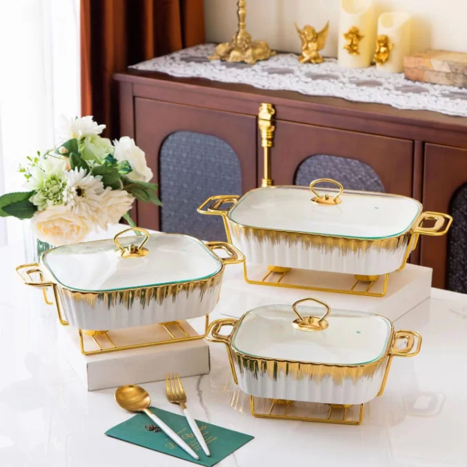 Gold food warmer with Round Shape Restaurant Serving ceramic tableware For Sale South Africa