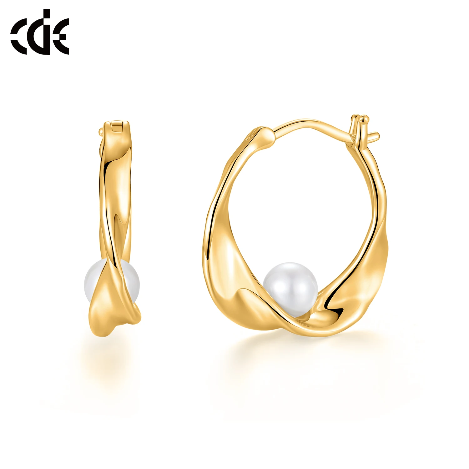 CDE YE1817 Fine 925 Sterling Silver Jewelry Shell Beads Earring Wholesale Rhodium Plated Pearl Hoop Earring