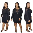 Women Plus Size 5XL Plain Bodycon Dress Long Sleeve Hollow Out Women Dresses Sexy Plus Size Dresses Women