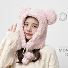 Wool Scarf Bonnets Et Echarpes Pour Femme OEM/ODM Lamb Wool Matching Woman Winter Bear Hat And Scarf Set