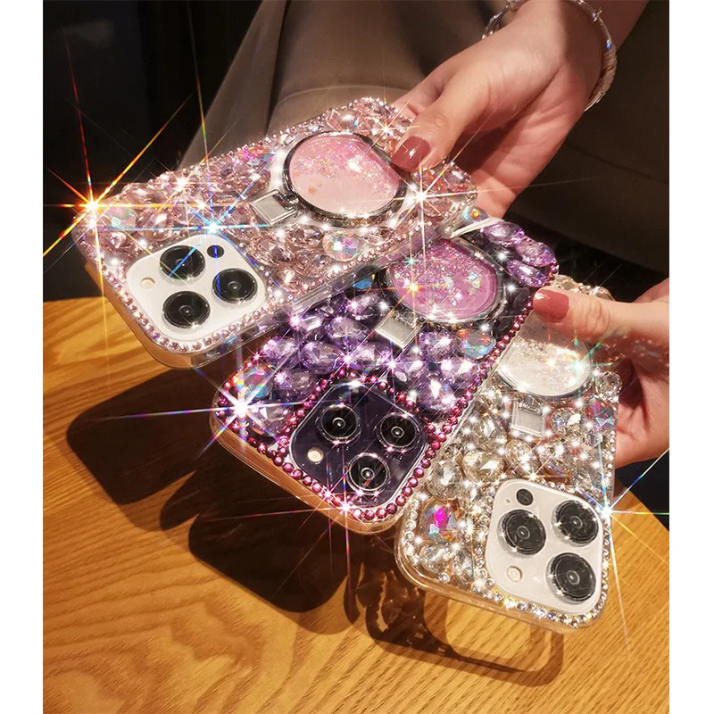 Luxury Female Rhinestone Ring Holder Phone Case Covers for iPhone 12 13 mini 14 15 Samsung S24 S23 A13 A14 A25 A34 A54
