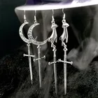 Earrings Gothic New Retro Hollow Moon Earrings Dark Witch Gothic Halloween Long Sword Earrings 2021