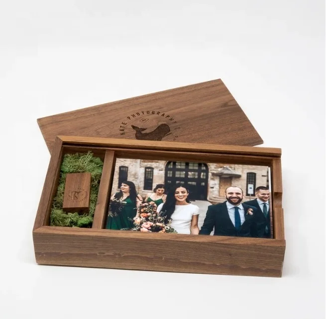 Engrave Custom 5x7 Photo Album Box Walnut Wood USB 3.0 Flash Drive Wedding Gift 