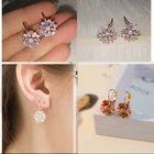 Rose Gold Earrings Fashion Beauty Rose Gold Sun Flower Hoop Earrings Flower Cluster Clear Crystal Zircon Earrings For Women