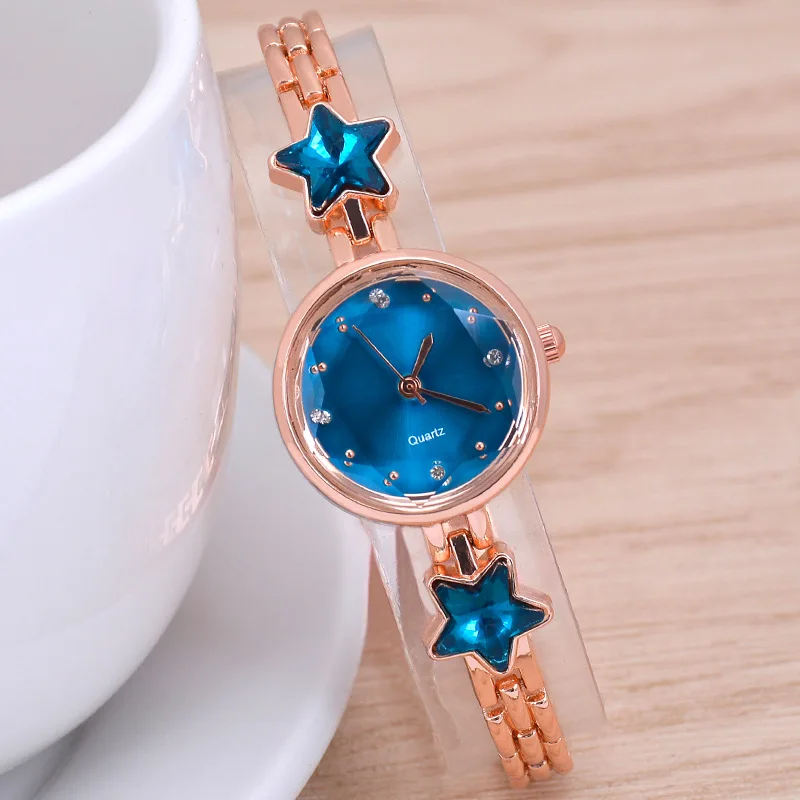 Stylish Ladies Star Diamond Bracelet Watch Plating Slim Stone Alloy Quartz Movement Wrist Watches For Women