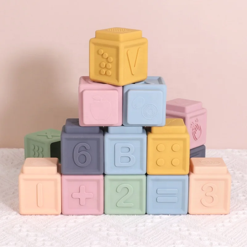 Montessori Toys Soft Stacking Building Blocks Sets for Babies Sensory Toddlers Teething Bath Toys Infants Learning Math Letter