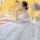 High-quality Luxurious One-shoulder Embroidery Lace Tail Vintage Designer Princess Wedding Dresses