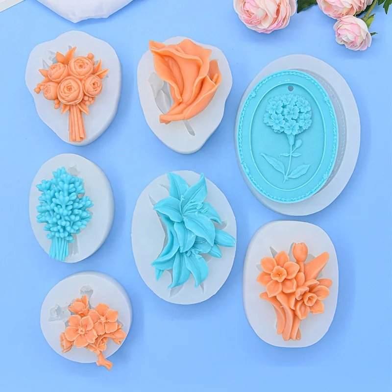 wholesale OEM round flower shapes silicone molds easy to off rose leaf shaped 3d Silicone Molds For soap making