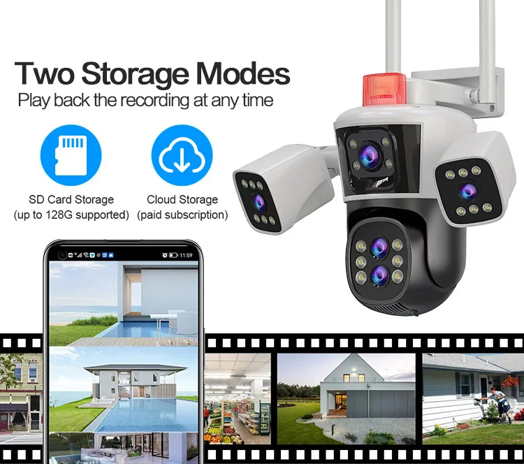 5-Lens Four-Screen 10x Zoom Outdoor Cctv Surveillance Wifi Wireless Ip Intelligent Alarm Security Gun Ball Camera