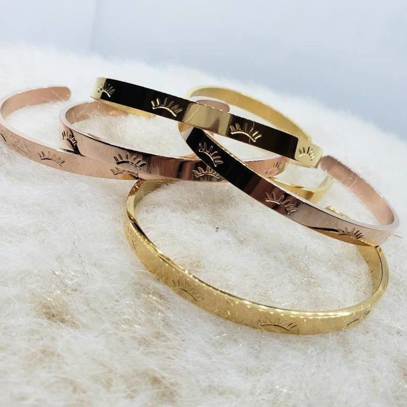 2021 Fashion Stainless Steel Women Lash Jewelry Gold Plated Custom 5mm Wide  Engraved Eyelash Bracelets Bangles Wholesale - Buy Lash Jewelry,Eyelash  Bracelet,Stainless Steel Bracelet Product on Alibaba.com