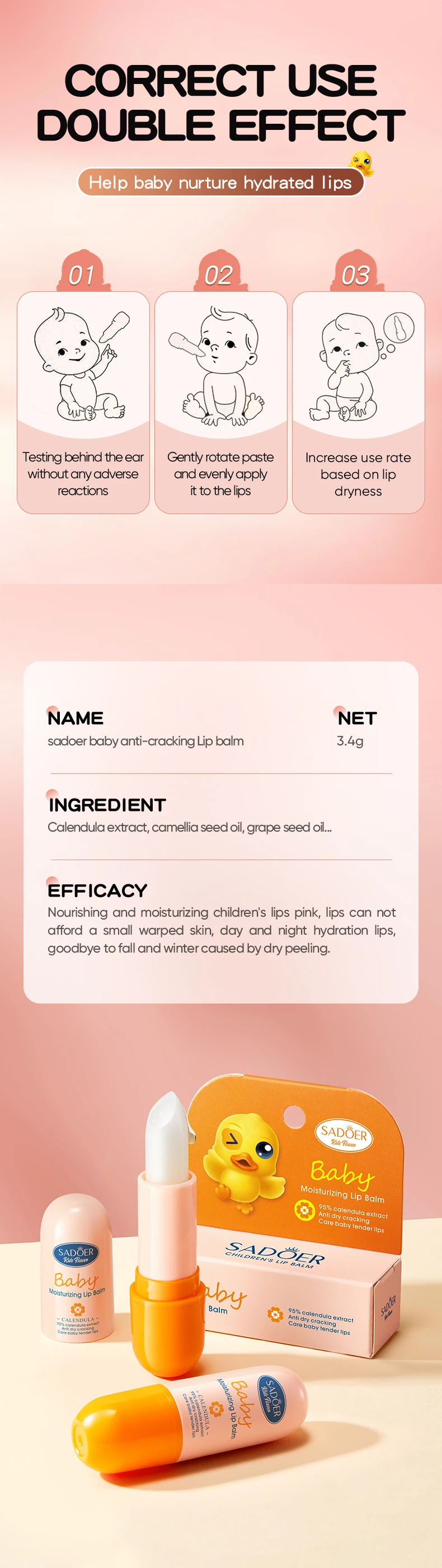 product oem korean skin care sadoer childrens calendula anti cracking nourishing lip balm moisturizing soothing lip balm for dry skin-10