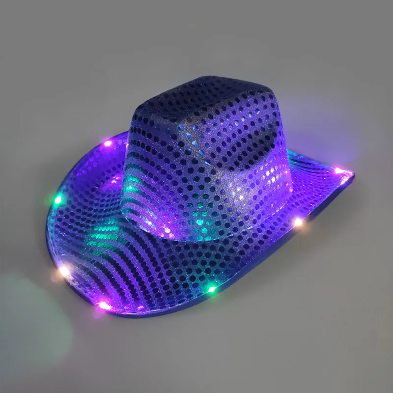 Wedding Party Concert LED Flashing Hat Light Up Hat LED Cowboy Hat With  Small Sequin