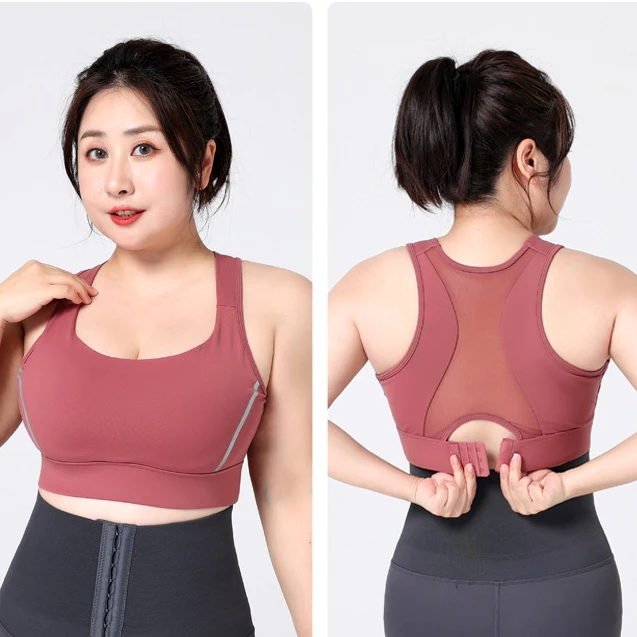 YIYI S-5XL Net Design Breathable Over Size Workout Tops Back Open Push Up Gym Tops Quick Dry Plus Size Sports Bras For Big Women