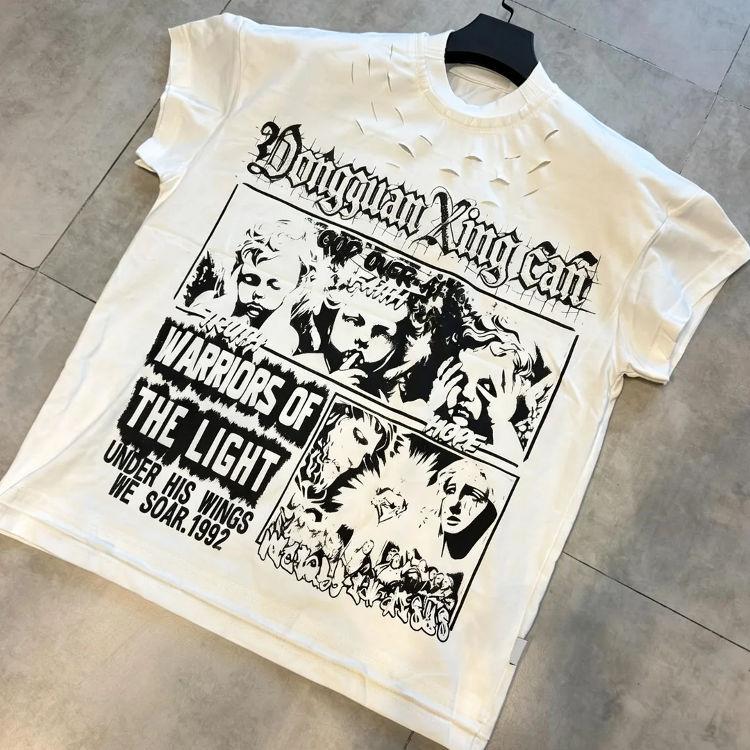 product custom men summer vintage distressed neckline cropped t shirt screen printed streetwear short sleeve tee with oem custom service-1