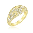 Pave Ring Rings Dome Signet Ring Gemnel Handmade 925 Sterling Silver Fine Jewelry Moon Star Pave Diamond Dome Signet Ring
