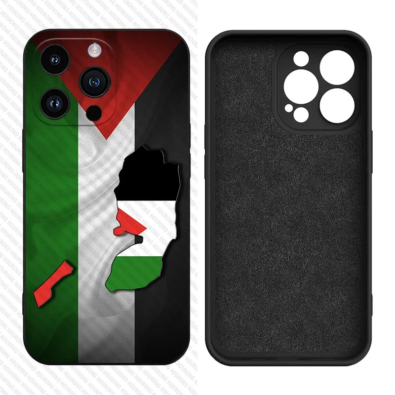 Palestine Flag Map Liquid Silicone Cover Case For Iphone 15 14 13 12 11