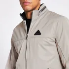 Badge Leisure Men Zip Neck Detail Badge Chest Print Stone Nylon Windbreaker Racer Jacket