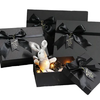 Wholesale Black Cardboard Custom Packaging Boxes & Bags with Bow Ribbon Recycled Materials Custom Logo for Candle Gifts