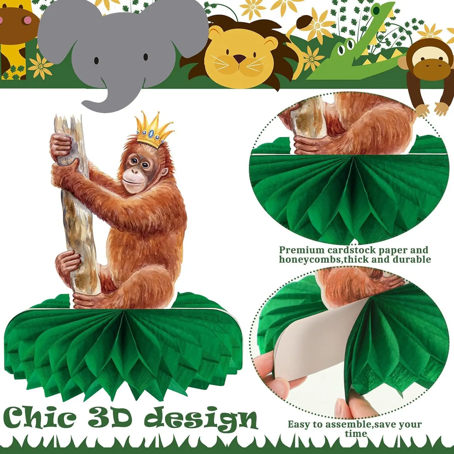 12 Pcs Jungle Animals Honeycomb Centerpieces Safari Jungle Themed Birthday Party Supplies Wild Animals Jungle Party Decorations