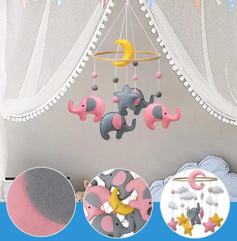 handmade baby shower gift nautical nordic wall decors stuffed plush toy star white cloud felt elephant crib baby mobile